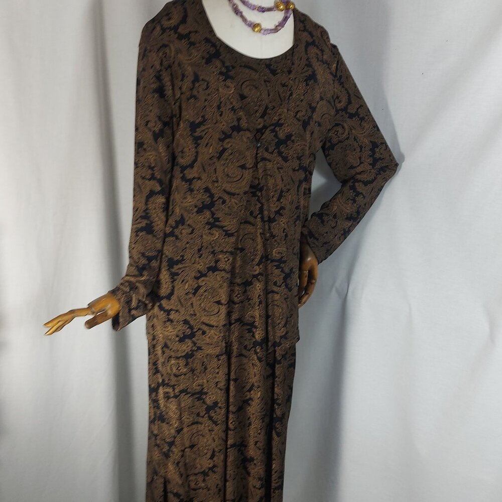 Brown and Paisley Sleeveless Dress and Jacket set - SUSAN LAWRENCE